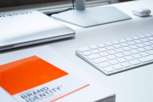 branding materials spread out onto an office table