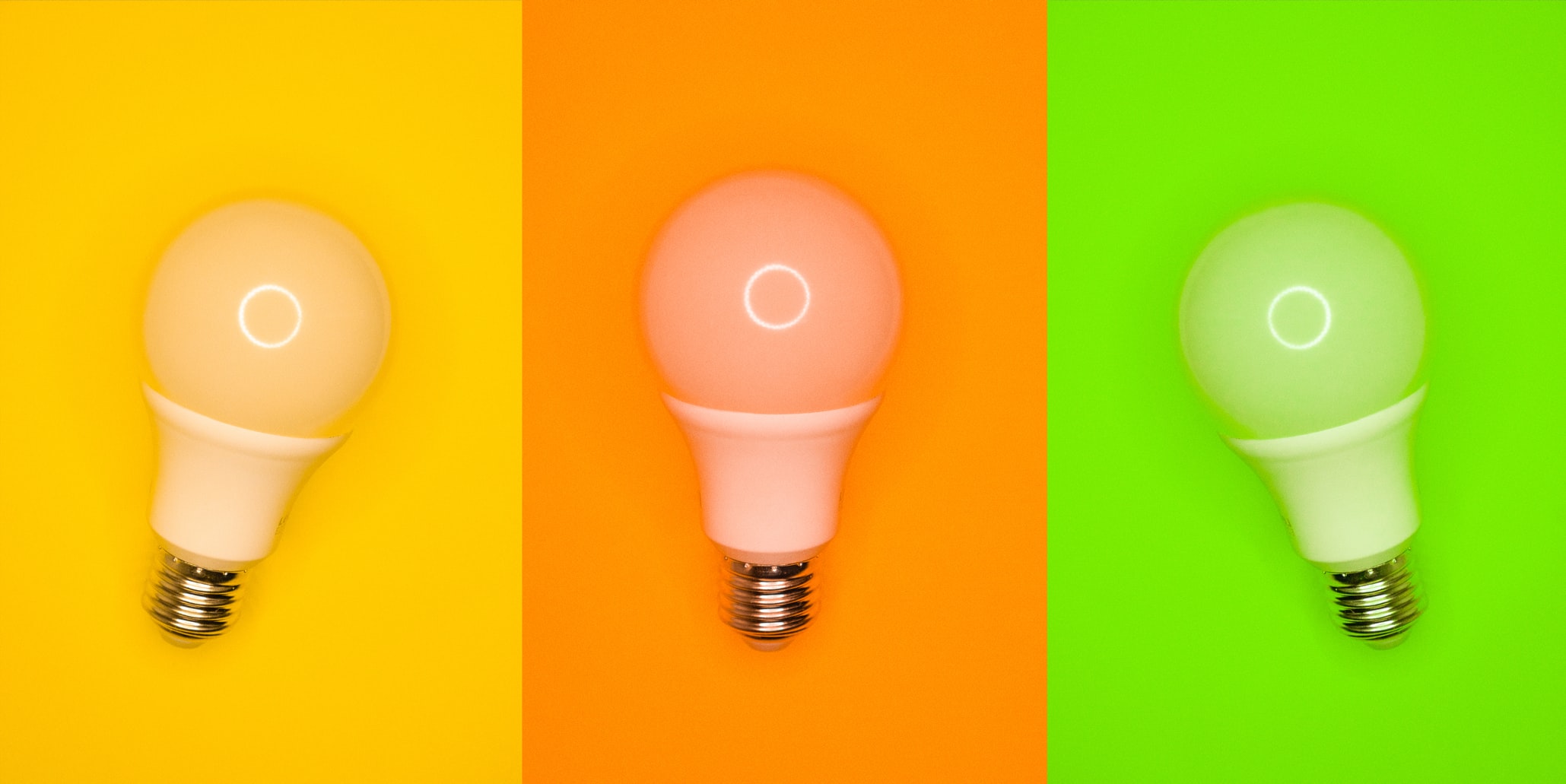 lightbulbs against a yellow, orange, and green background